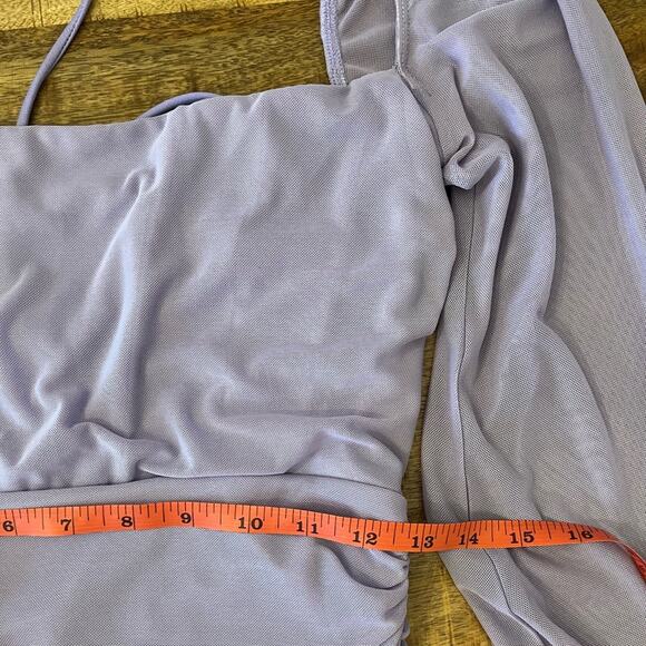 Lucy in the Sky Ruched Bodycon Dress Large Power Mesh Purple Hoco Mini Cocktail - Picture 10 of 11